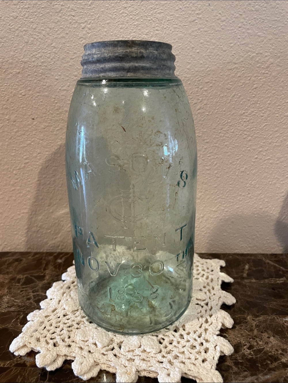 Vintage Mason Aqua-Tinted Glass Jar